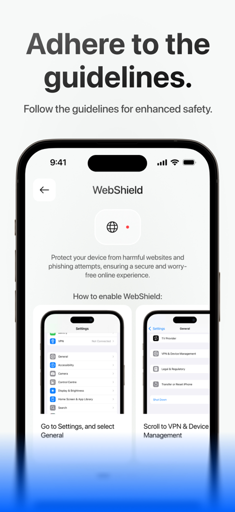 Step by step instructions to enable WebShield on an iPhone for enhanced web security.