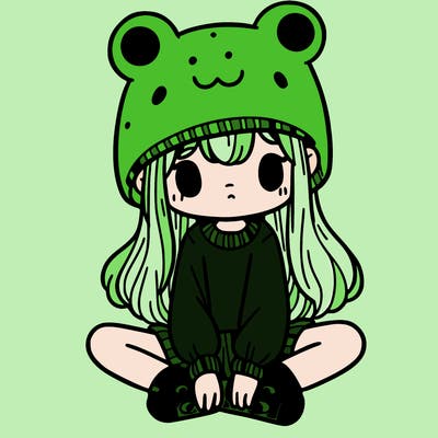 a girl wearing a frog hat and some frog socks