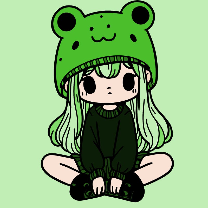 a girl wearing a frog hat and some frog socks
