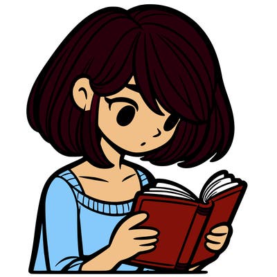 woman with bob hair cut reading book