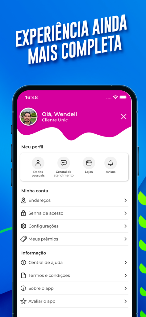 Prezunic - Prezunic app user profile dashboard showing account settings, personal data, and loyalty rewards options.