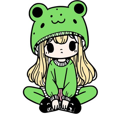 a girl wearing a frog hat and some frog socks