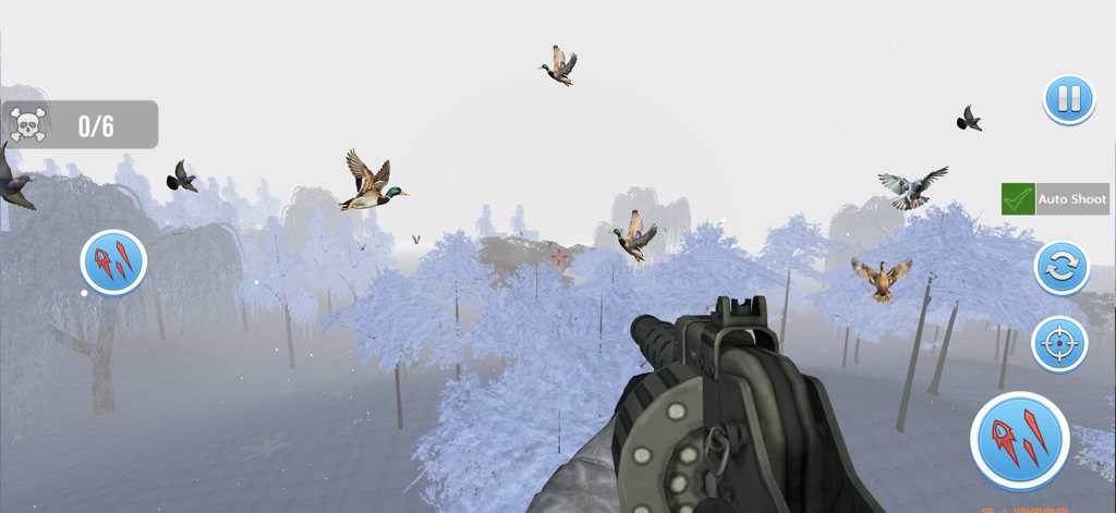 Hunting Games Bird Hunter 2025 - First person view of hunting birds with a rifle in a snowy forest