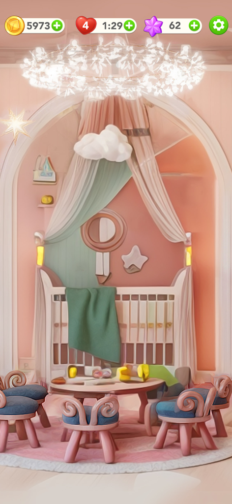 A beautifully decorated nursery with a white crib and pink furniture in Makeover Tile