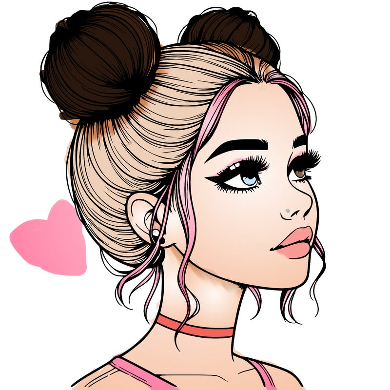 realistic girl with buns on the top of her head