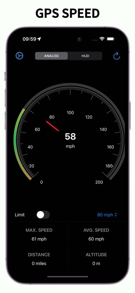 Speedometer GPS app showing analog dashboard with real time speed and altitude tracking