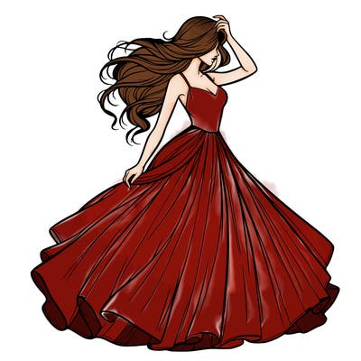 realistic woman with dress flowing in the wind