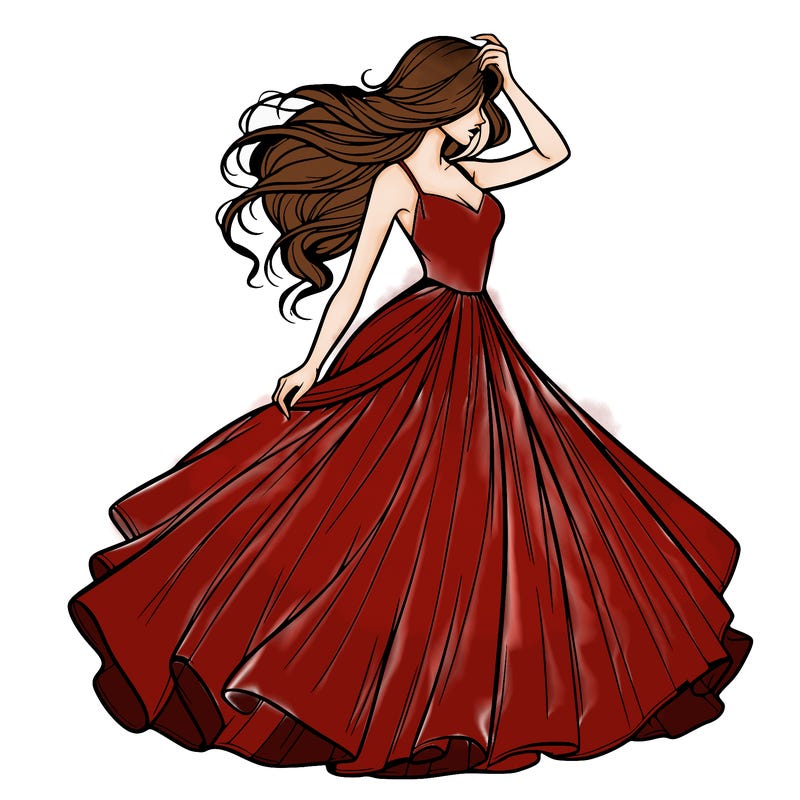 realistic woman with dress flowing in the wind