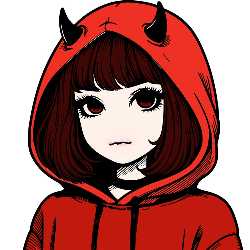 realistic girl with devil hoodie