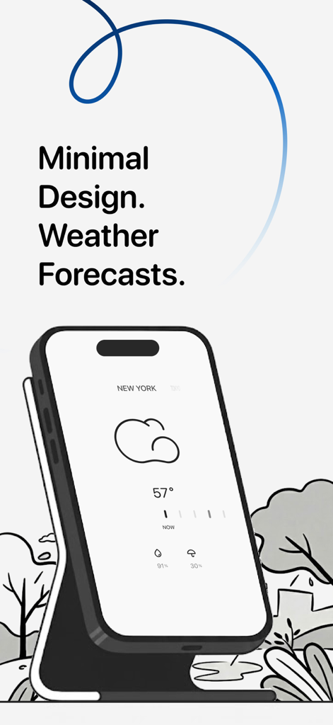 Interfaz de aplicación meteorológica minimalista que muestra el pronóstico de Nueva York en iPhone