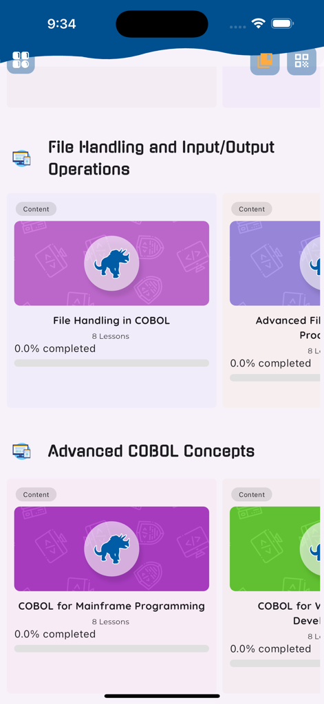 Learn COBOL Programming - Moduli del corso per la programmazione COBOL che mostrano la gestione dei file e i concetti mainframe