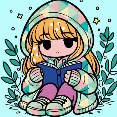 girl in oversized hoodie reading a book