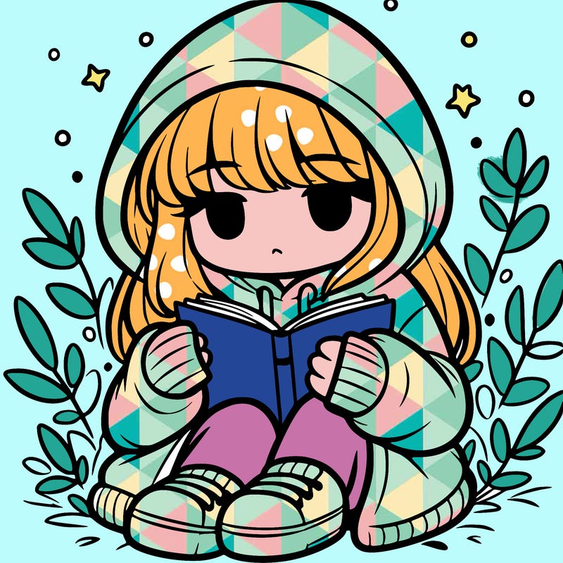 girl in oversized hoodie reading a book