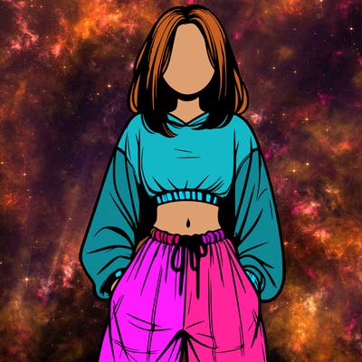 realistic girl faceless with baggy pants and a crop top