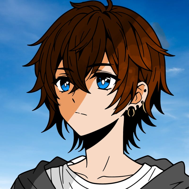anime boy shoulder length hair and pierced ears
