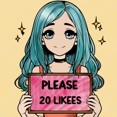 realistic girl holding a sign that says please 20 likes