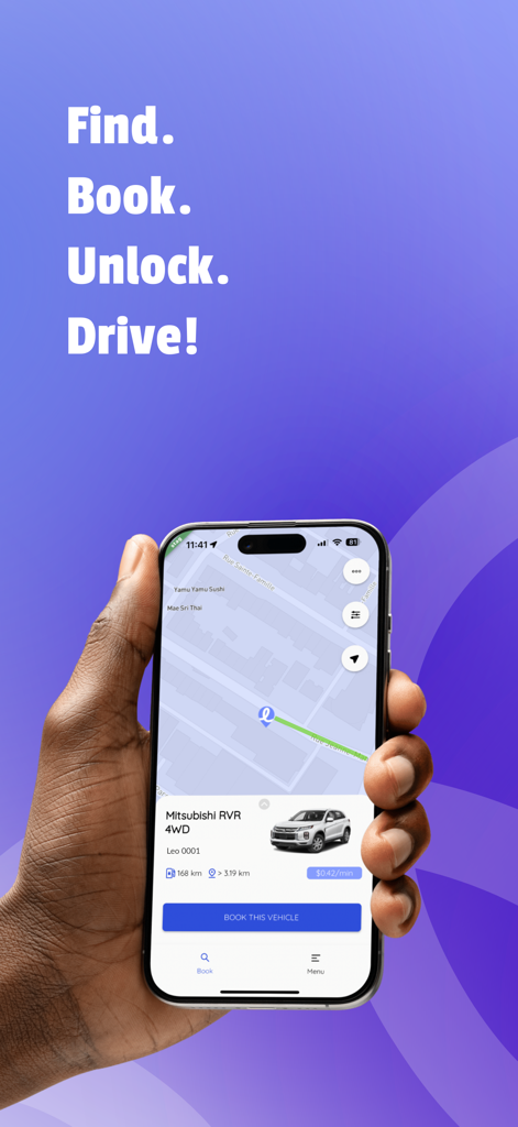 Leo Autopartage - Carshare - Leo Carshare app interface showing a map and the option to book a Mitsubishi RVR in Montreal