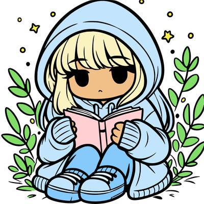 girl in oversized hoodie reading a book