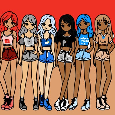 a group of girls wearing crop tops and shorts