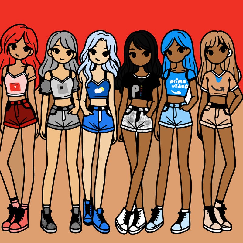 a group of girls wearing crop tops and shorts