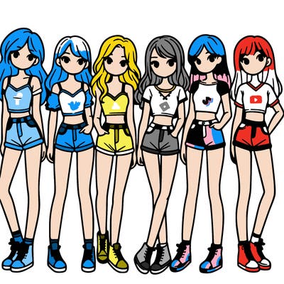 a group of girls wearing crop tops and shorts