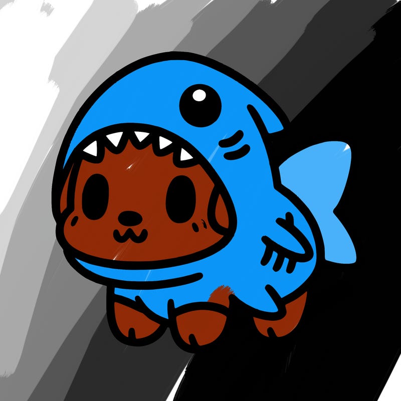 cute dog wearing a shark costume