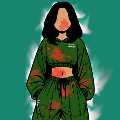 realistic girl faceless with baggy pants and a crop top