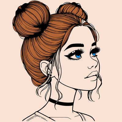 realistic girl with buns on the top of her head