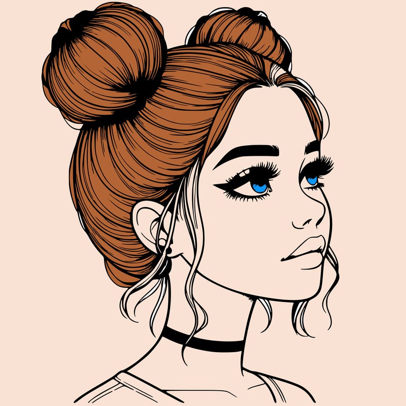 realistic girl with buns on the top of her head