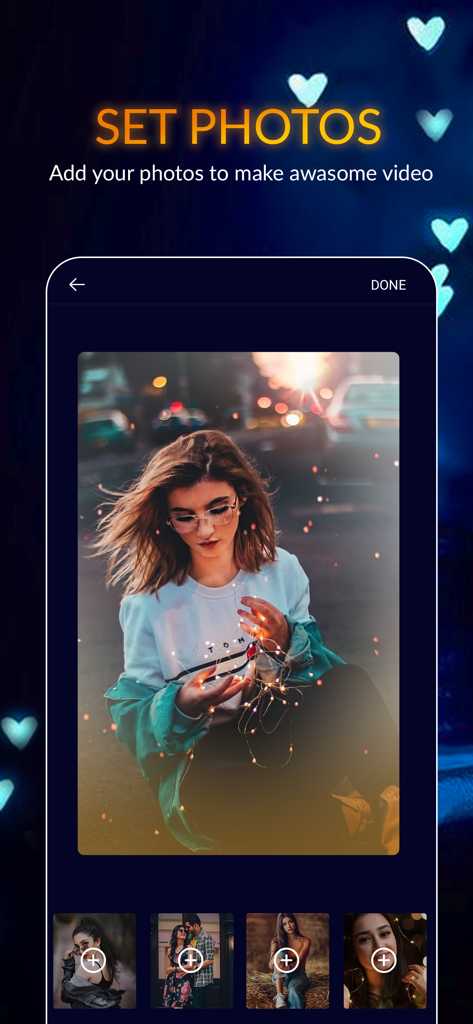 MV Master Video Maker - Interface of the MV Master app showing the screen to select and add multiple photos for video creation