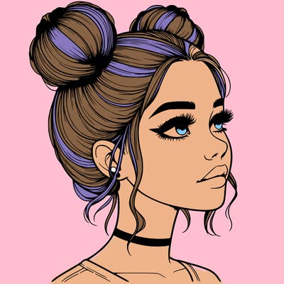 realistic girl with buns on the top of her head