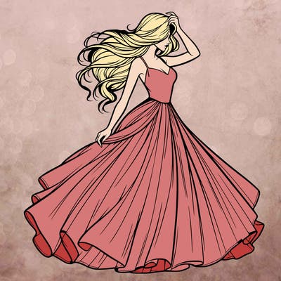 realistic woman with dress flowing in the wind