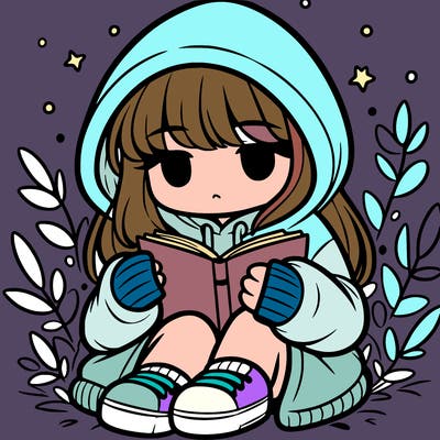 girl in oversized hoodie reading a book