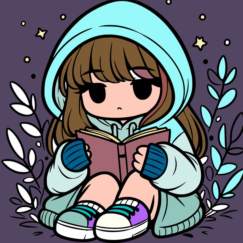 girl in oversized hoodie reading a book