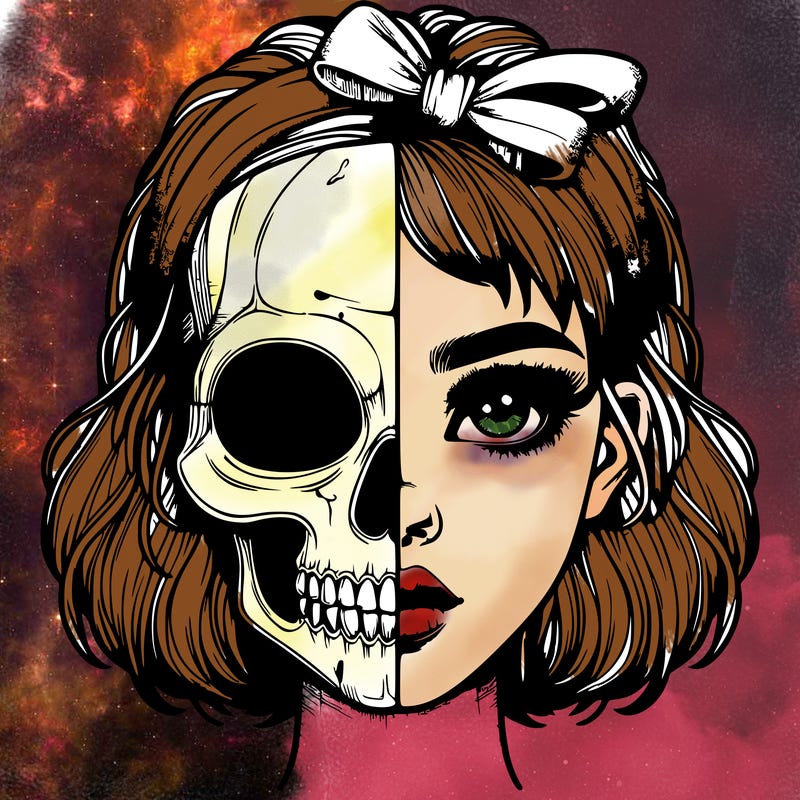 realistic girl with half skull mask