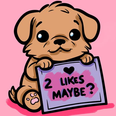 a puppy holding a sign that says 2 likes maybe?