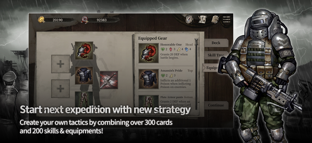 A character equipment screen in Shambles Sons of Apocalypse featuring tactical gear and a heavily armored soldier.