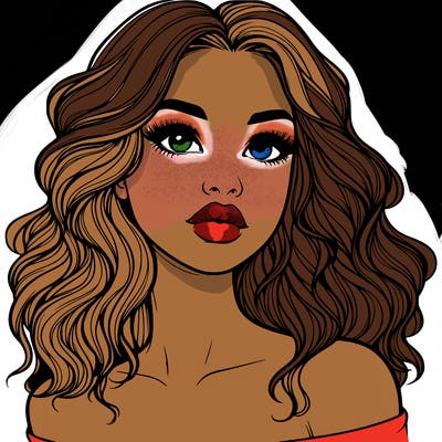 realistic girl with wavy hair and lips