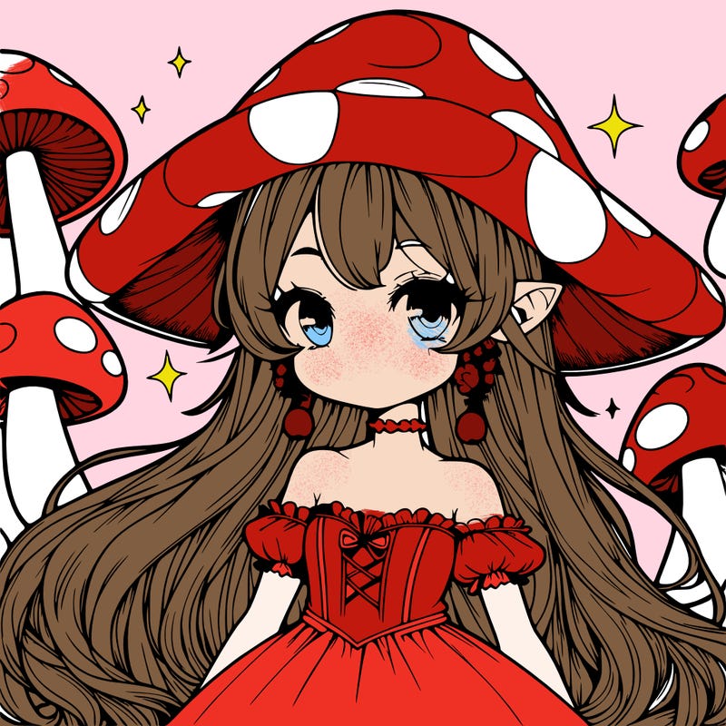 a magical mushroom girl realistic anime
