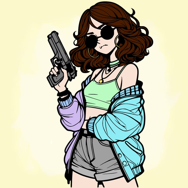 stylish teenage girl with gun