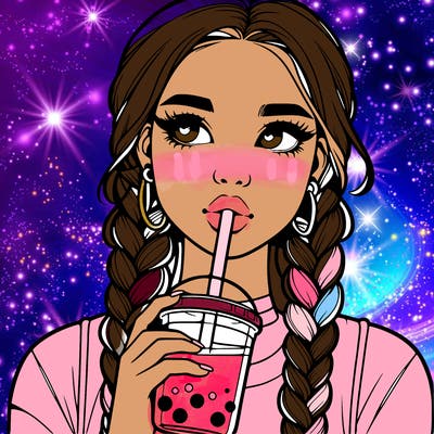 realistic girl with braided hair drinking boba