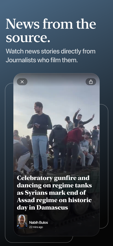 Noosphere: Journalism Direct - A video news report in the Noosphere app showing journalists filming stories directly from the field.