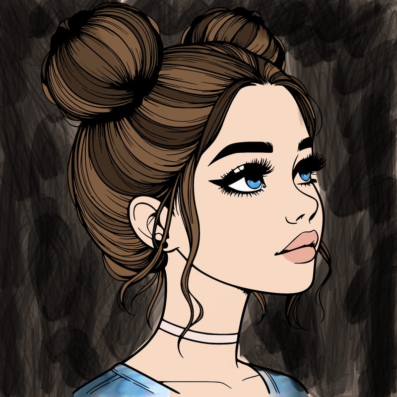 realistic girl with buns on the top of her head