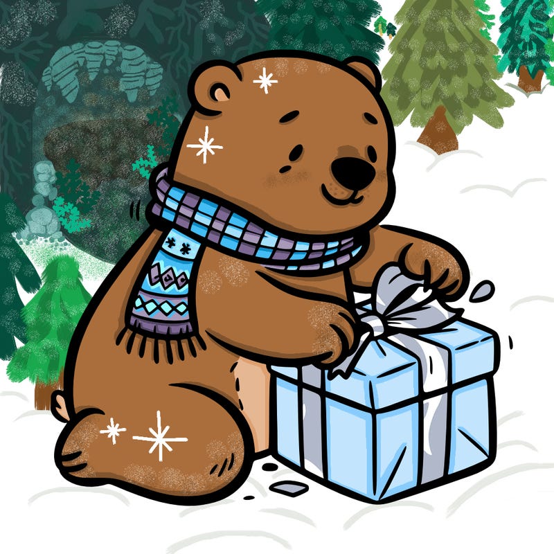 polar bear wrapping a present