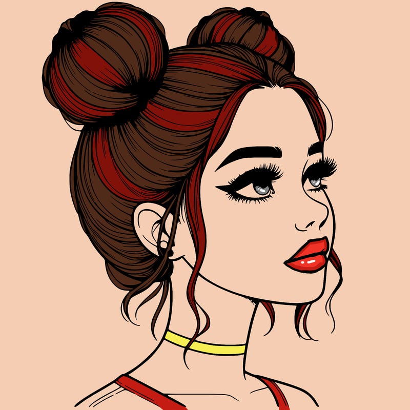 realistic girl with buns on the top of her head