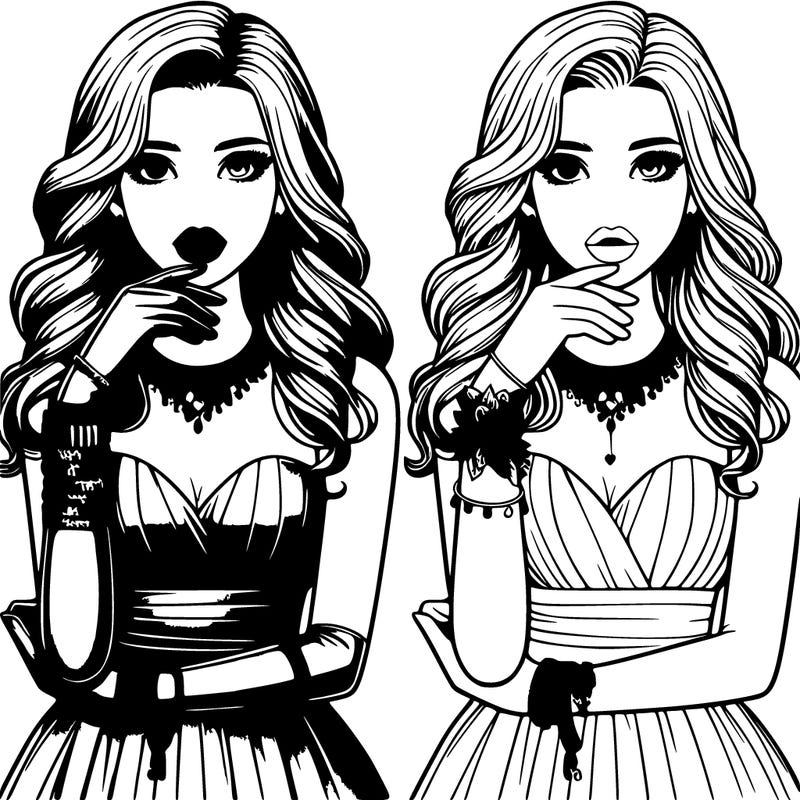 realistic girl in prom dress and lips with a bracelet and necklace and a gloves