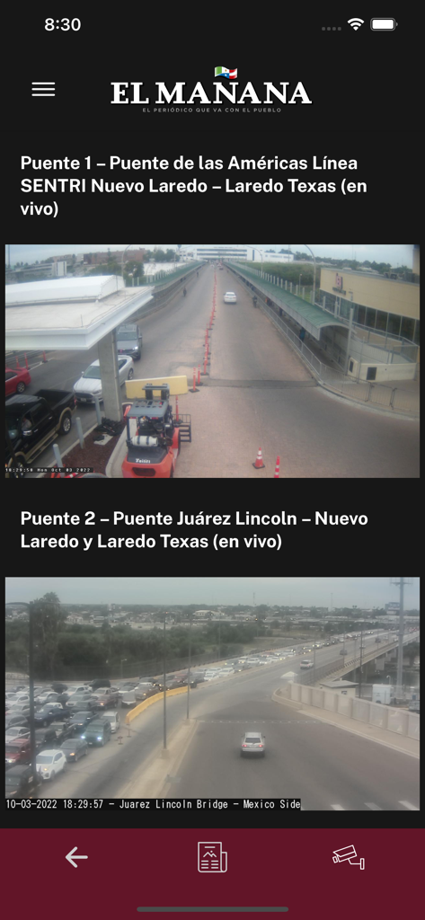 El Mañana de Nuevo Laredo - Transmisiones de cámaras de tráfico en vivo para los puentes internacionales entre Nuevo Laredo y Laredo Texas