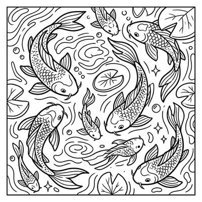 Let your little artist dive into a world of creativity with this delightful dot work koi fish coloring page! Kids will love bringing these charming pond dwellers and their lily pad friends to life with vibrant colors.