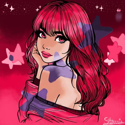 realistic girl with bangs looking over her shoulder