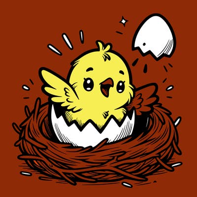 a baby chick hatching from an egg in a nest